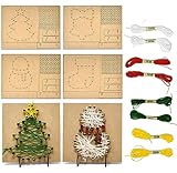 Gift Boutique Christmas String Art Craft Wood Box Sign Activity Kit Set of 4 Xmas Canvas Boards Make Your Own Holiday Room Table Decor with Stand Pins & Yarn Included for Beginners Kids Teens Adults