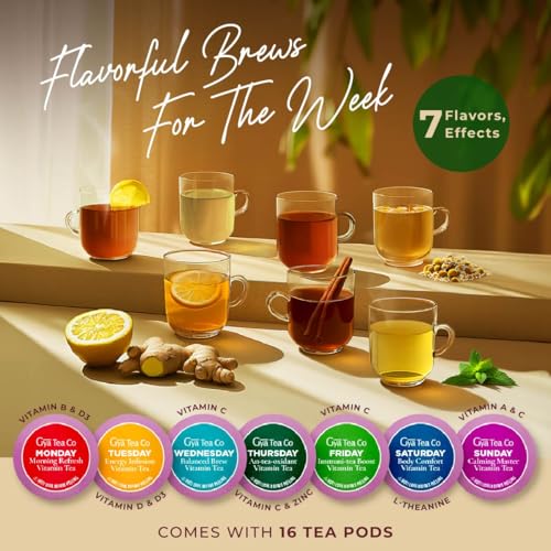 Image of 7 Days Tea Pod Gift Set (16 Count) - 7 Flavors Assorted Variety Pack | Matcha Green, English Breakfast, Earl Grey Lemon, Spearmint, Vanilla Chai, Ginger Lemon, Citrus Chamomile, Non-GMO