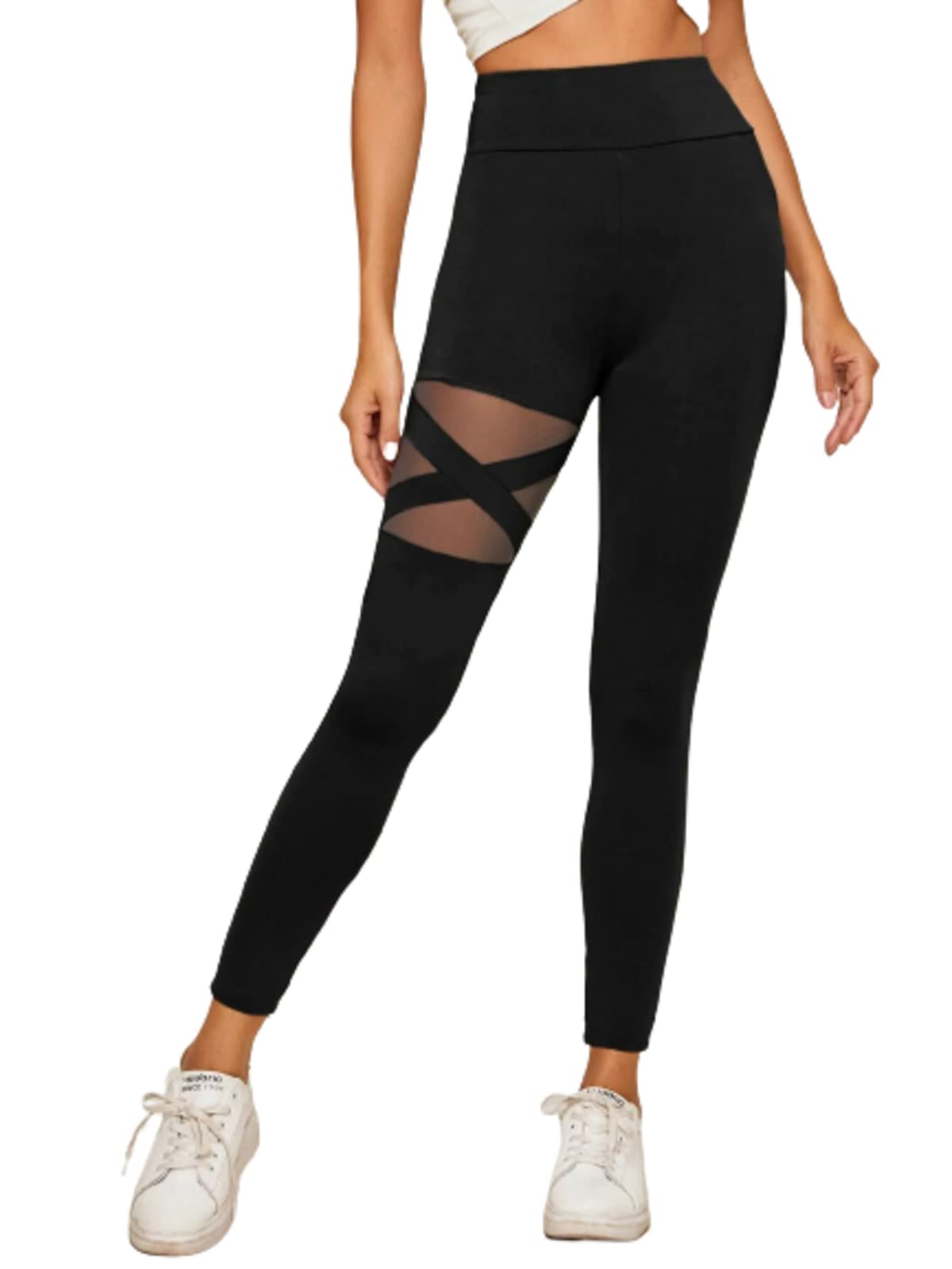 latest street fashion X_Cross_Net Poly Spandex Tights for high Compression Sports Yoga Gym Active Wear Black-picture-23