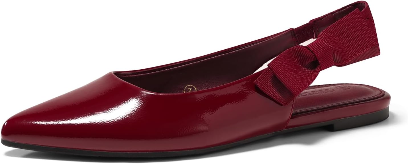 Coutgo Womens Slingback Flats Bow Pointed Closed Toe Dress Shoes Slip on Work Party Shoes