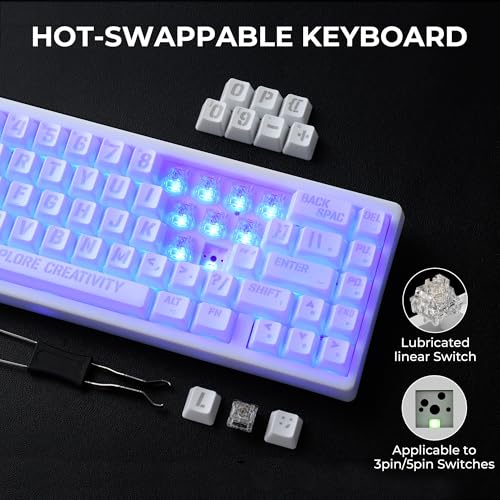 Image of HITIME XVX M67 Wireless 60% Percent Keyboard, QMK /VIA Topographic Gaming Keyboard, Tri-Mode Thocky Creamy Mechanical Key Board, Hot Swappable Gasket Mount RGB IMD Tech for Win /Mac, Miami Theme, White