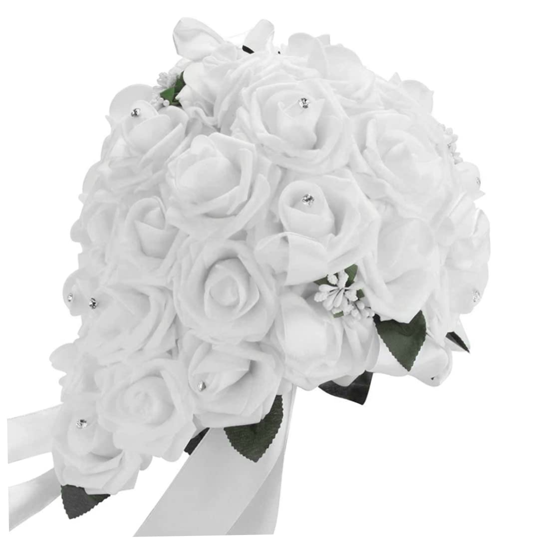 Künstlicher Blumenstrauß, Hochzeitsstrauß für die Braut 12 Zoll, weiße Brauthalterblumen, künstlich für die Hochzeit.