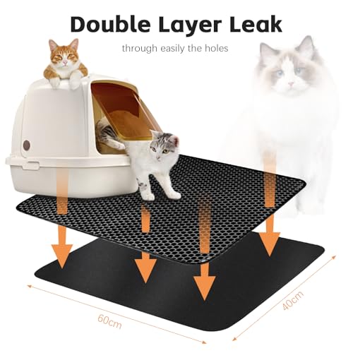 Katzenklo Matte 60x40CM, Katzenstreu Matte EVA Doppelte Schichte, Waben Katzenmatte Katzenklo Wasserdichte, Matte Katzenklo Unterleger für Litter Catcher, Matte Katzentoilette, Cat Litter Mat Schwarz