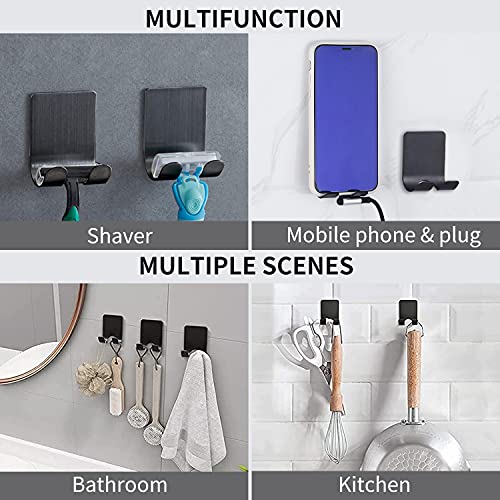 2 Stück Rasierer Halter Haken, VOSSOT Wandmontage Selbstklebend ohne Bohren Dusche Haken, Schwarz Edelstahl Mehrzweckhaken, Nassrasierer Halter Set für Zuhause Küche Badezimmer Büro - Image 8