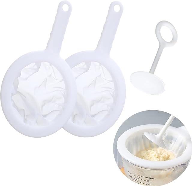 3 Pack Kitchen Ultra Fine Mesh Strainer, Handheld Nylon Mesh Sieve Colander with Extrusion Tool for Filtering Coffee, Tea, Juice, Wine, Milk, Yoghurt, Soy Milk (200Mesh,400Mesh)