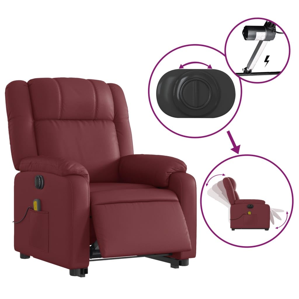 LAPOOH Lehnstuhl mit Rückenlehne, weinrot, aus Kunstleder, verstellbare Sessel für Wohnzimmer, Aufstehsessel, Relaxsessel (SPU:3205175)