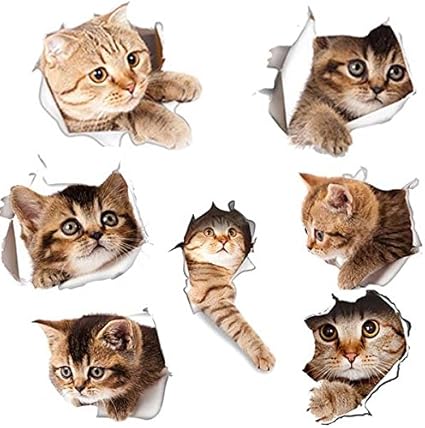 Amazon Zching 3d 7匹 かわいい動物 鮮やかな ネコの壁のステッカー 取り外し可能な壁紙デカールポスター 保育室用 トイレ キッチン オフィス 7匹猫 ウォールステッカー オンライン通販