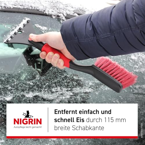NIGRIN Eiskratzer mit Schneebesen, ergonomischer Griff, aus hochstabilem ABS, Schwarz-rot