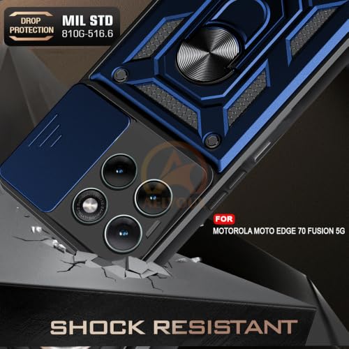 Image of Armor Bumper Back Cover Case for Moto Edge 70 Fusion 5G | Rotating Camera Cover, Ring Holder & Kickstand | Heavy Duty & 360 Degree Protection Moto Edge 70 Fusion 5G Back Cover (Blue)