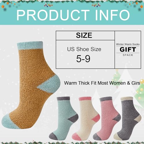 Image of kissleaf Thick Warm Fuzzy Socks for Women 5 Pairs Fluffy Cozy Womens Socks Winter Cute Slipper Socks for Women Gift