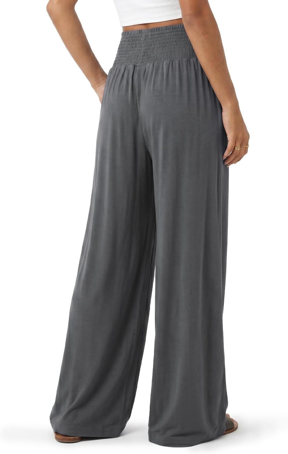 Zylioo Tall Pants for Women Long Wide Leg Palazzo Pants Elastic Waist Baggy Summer Beach Bottoms with Pockets