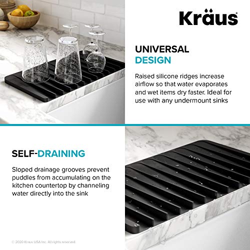 Image of Kraus KDM-10BL Kore Self-Draining Silicone Dish Drying Mat or Trivet for Kitchen Counter, Black