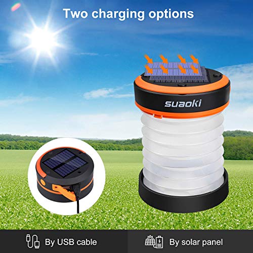 SUAOKI Led Camping Lanterns for Lighting (Powered by Solar Panel and USB Charging) Collapsible Flashlight for Outdoor Hiking Tent Garden (Emergency Charger for Phone, Water-Resistant)