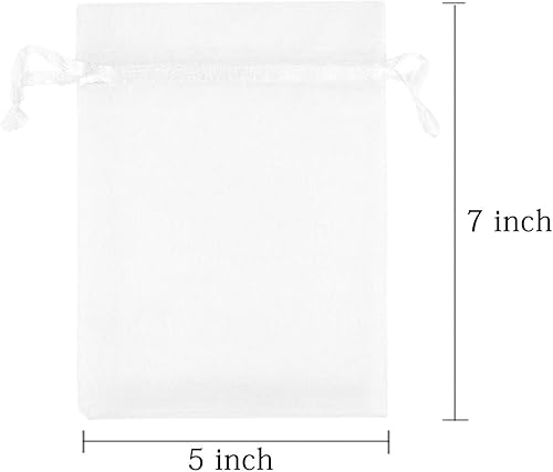 Miniatura 3 de 50 bolsas para envolver regalo de 5 x 7 pulgadas, tela de tul transparente de organza, bolsa de cordón blanco para baby shower, fiesta de