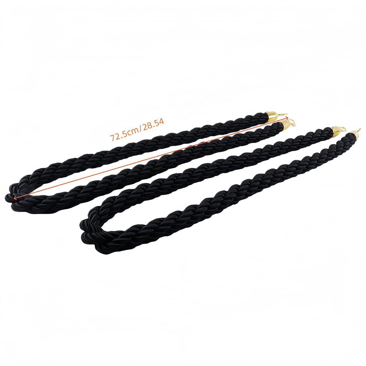 Paquete de 2 cuerdas de soporte negras de 1,5 m (5 pies) con mosquetones para postes y barreras de control de colas y multitudes.
