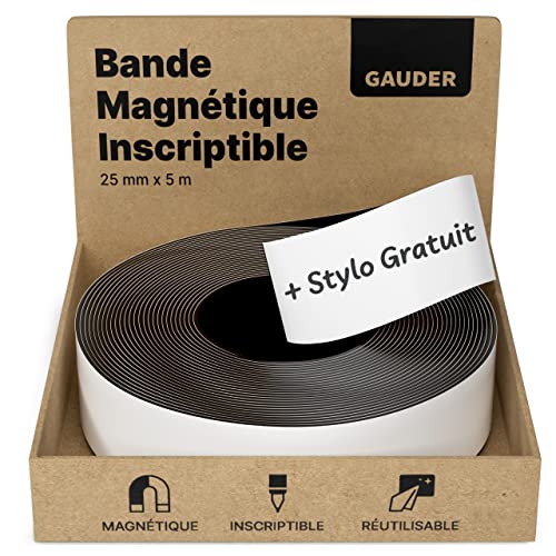 GAUDER Bande Magnétique Inscriptible Blanc (25 mm x 5 m)