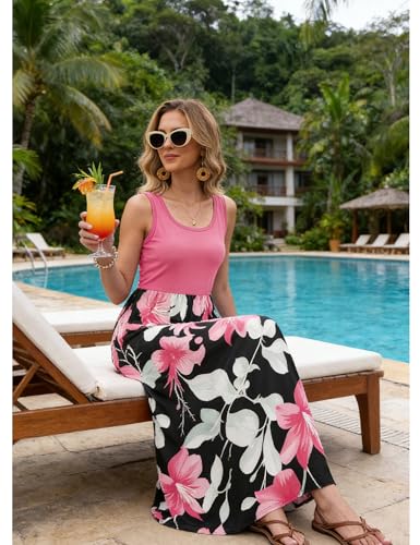 Image of Bluetime Women's Summer Boho Sleeveless Floral Print Tank Long Maxi Dress (S-3XL)