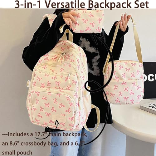 Coquette Bow Backpack 3Pcs Set, Cute Kawaii Backpacks Set Large Capacity for Girls with Lunch Bag and Pencil Case (Butterfly-G)3