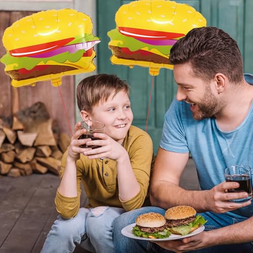 Image of 4PCS Hamburger Balloons, 21 inch Yellow Hamburger Shaped Mylar Balloons, Fast Food Snacks Themed Birthday Party Decorations Supplies