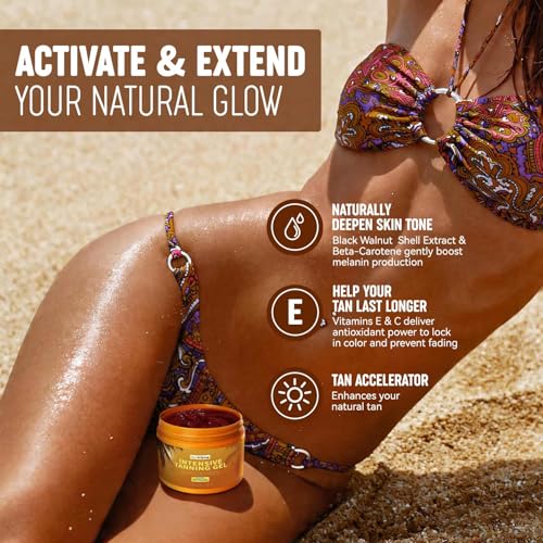 Image of Tanning Lotion, Fast Tan Accelerator for Natural Browning, Deep Dark Tan with Beta-Carotene, Vitamins C & E, Natural Oils, Hydrating, Non-Greasy, Water-Resistant, Outdoor Tanning Gel, 5 Fl Oz