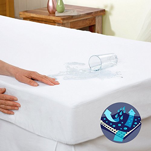 Kingnex Cooling Mattress Protector Queen Size - Cool Touch Nylon - 100% Waterproof - Fitted Sheet Style Matressprotector Cover #TOP3
