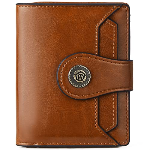 Bostanten Women Leather Wallet Small Rfid Blocking Bifold Zipper Pocket Wallet Card Case With Id Window Brown #TOP9