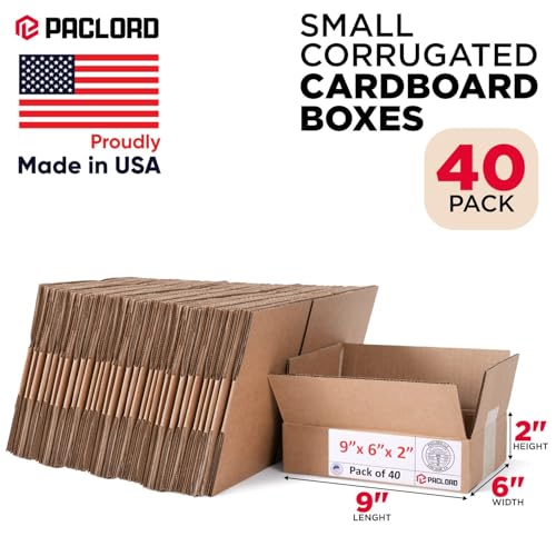 Image of Small Cardboard Boxes 9 inchL x 6 inchW x 2 inchH (Pack of 40) - USA-Made Packing Boxes for Moving, Shipping, or Storage - USPS, UPS, FedEx Approved - Professional Packing Supplies for Moving | USA-Made Packing Boxes for Moving, Shipping, or Storage - USPS, UPS, FedEx Approved - Professional Packing Supplies