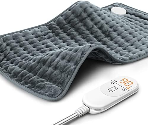 Heating Pad for Back Pain Relief, Electric Heating Pads for Cramps/Abdomen/Waist/Shoulder with 6 Heat Settings and Auto-Off, Moist/Dry Heat pad, Christmas Gifts for Women Men Mom Dad, 12" x 24"(Gray)
