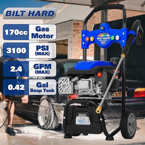 BILT HARD Gas Pressure Washer 3100 PSI 2.4 GPM, 5 Nozzle Tips 25ft Hose Power Washer with Soap Tank, High Pressure Washers Gas Powered, EPA & CARB Certified