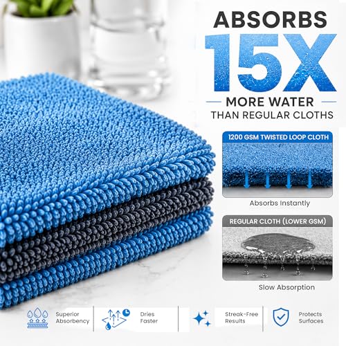 Image of Autofy Puretwist 1200 GSM Microfiber Cloth for Car & Bike - Double Sided Twisted Loop Drying Towel, Edgeless Plush Pile, Ultra Absorbent Lint Free Detailing Cloth, 40x40cm