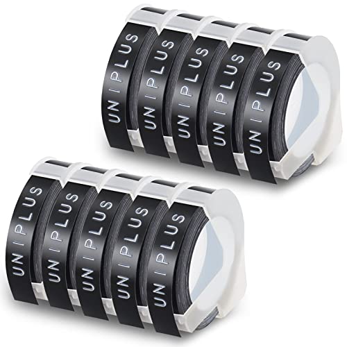 UniPlus 10x Compatible Omega Label Tape Reemplazo para Dymo Embossing Tape S0717930 S0717900 9 mm x 3 m Etiquetas Autoadhesivas 3D Negro Sobre Blanco para Dymo Embossing Omega Junior Motex E-101 E-303