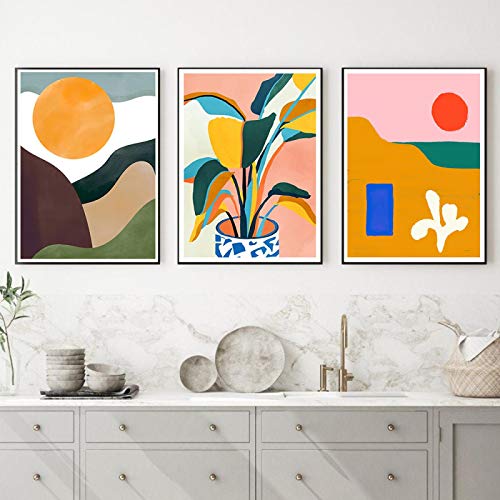 Peinture Toile Paysage Nordique pour Salon | Trio de Tableaux Montagne Moderne 70x100cm
