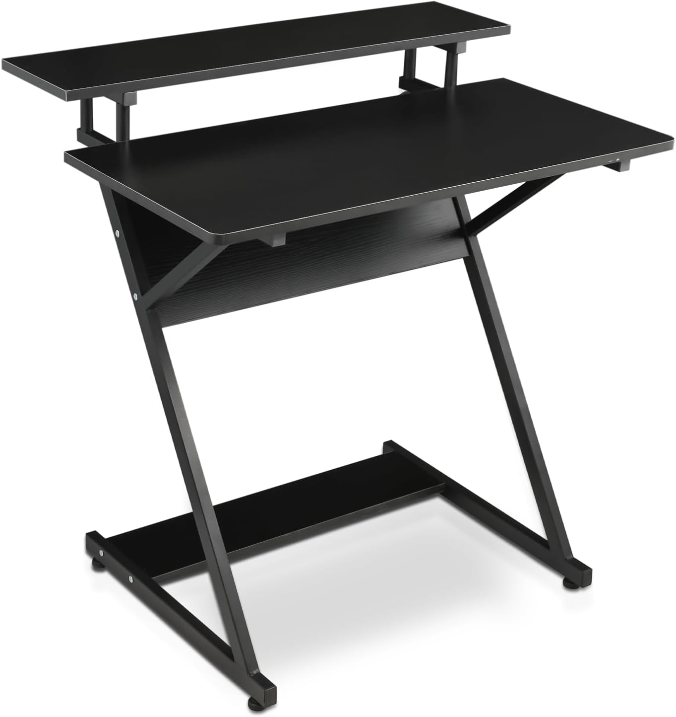 Gaming Desk with Monitor Shelf, Home Office Table Study 2-Tier PC Workstation for Small Space, Metal Legs and Wooden Desktop (Black, 31.5')