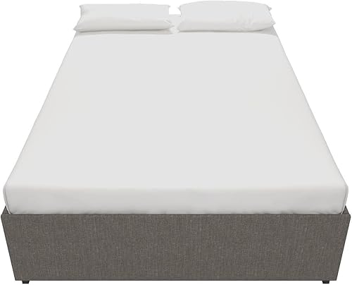 Miniatura 14 de DHP Maven - Cama de plataforma con base tapizada de piel sintética y listones de madera, tamaño individual, color negro, lino, Gris (Grey Linen)