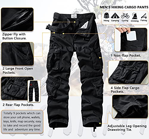 Akarmy Men's Casual Relaxed Fit Cargo Pants With Pockets, Outdoor Camo Cotton Work Pants For Men(No Belt) 3354 Black 34 #TOP4