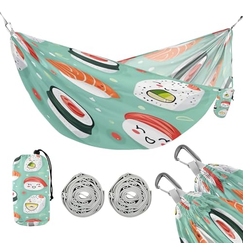 ATTX Sushi Kawaii Pattern Camping Hammock - Lightweight & Portable Hammocks, Heavy Duty 330lbs Capacity for Indoor, Hiking, Backpacking, Travel, Backyard, Beach#483