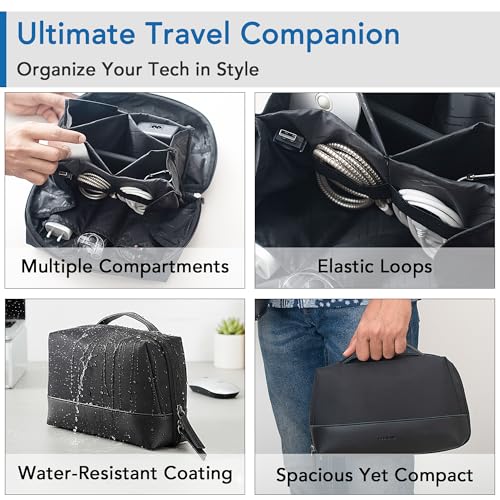 Image of OBLIQUE Siri Tech Pouch Accessories Organizer | Water Resistant Tech Organizer Bag for SD Cards, Hard Drives, Earphones, & Adapters | Premium Faux Leather, Comfortable Hand Carry Strap, Unisex