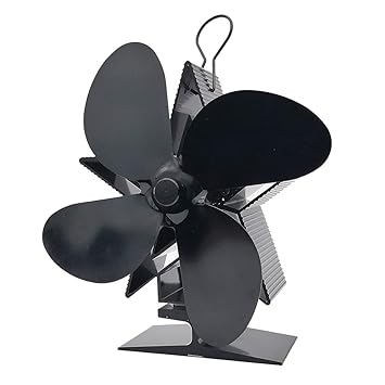 HEAVY DRIVER Silent 4 Blade Heat Powered Stove Fan for Wood Log Burner Fireplace Black