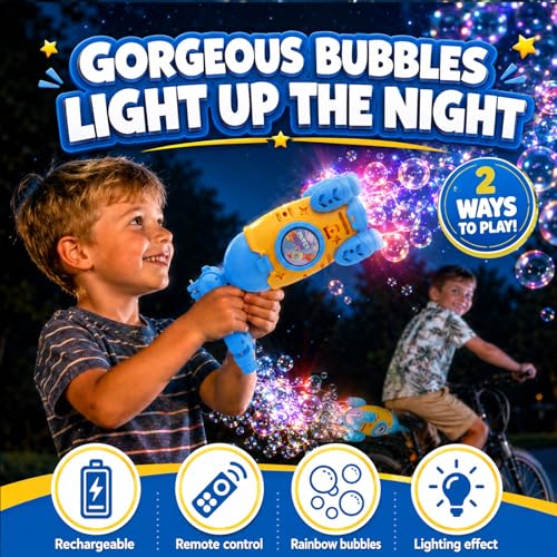 AIERSA Máquina de Burbujas para Bicicleta para Niños, Recargable Automática con Luces y Control Remoto, Usable de Mano o Montada en Bicicleta, Juguete de Verano para Niños y Niñas miniatura 5