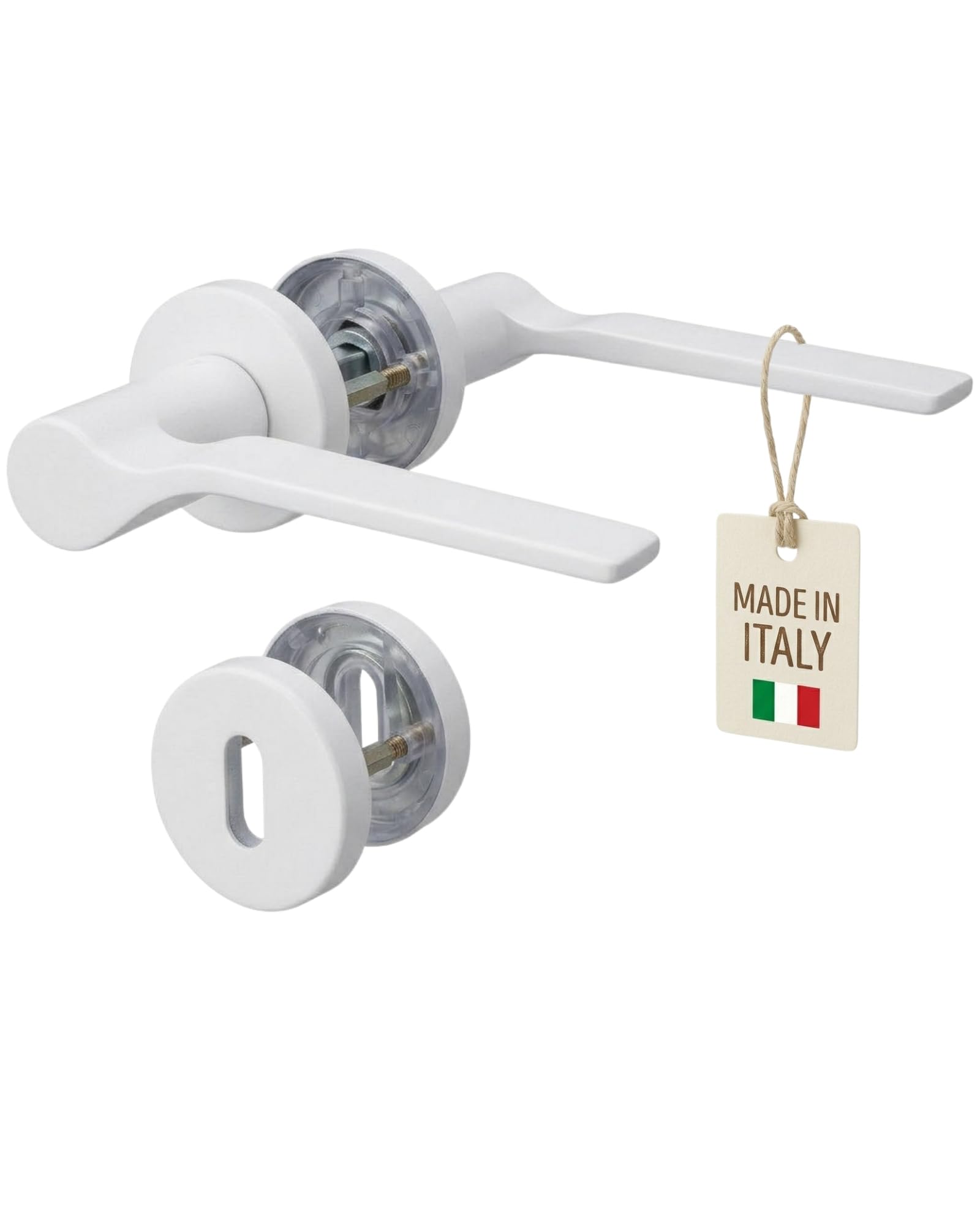 Gedotec Onda Door Handle Set for Interior Doors Made of Metal, Rosette Fitting BB Deadlock White Matt, Door Handle for Room Door, Handle Set Round Rosette for Door Thickness 35 to 47 mm