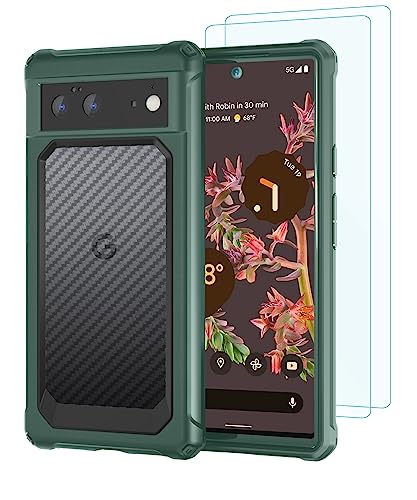 Supbec Google Pixel 6 Case With Tempered Glass Screen Protector [X2], [10 Ft Military Grade Drop Protection] Non-Slip Heavy Duty Shockproof Protective Phone Case For Google Pixel 6, 6.4", Green #TOP5