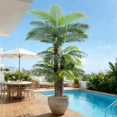 Keeplush 8.5ft Tall Artificial Palm Tree for Outdoors - Triple Phoenix Palm, UV Resistant, Large...