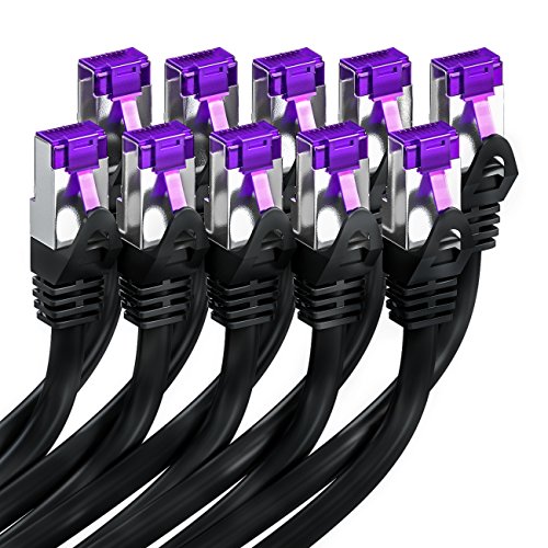 deleyCON 10x 1m CAT7 Netzwerkkabel - 10 Gigabit - RJ45 Patchkabel Ethernet Kabel (Kupfer, SFTP PiMF Schirmung) - für Highspeed LAN DSL Switch Modem Router Patchpanel CAT7 CAT6 CAT5 - Schwarz