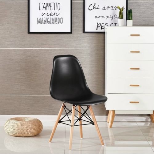 WV LeisureMaster 4PCS Mid Century Modern Sedie da Pranzo con Conchiglia Sagomata con Piedini Eiffel in Legno, Facili da Montare e puliti - Black