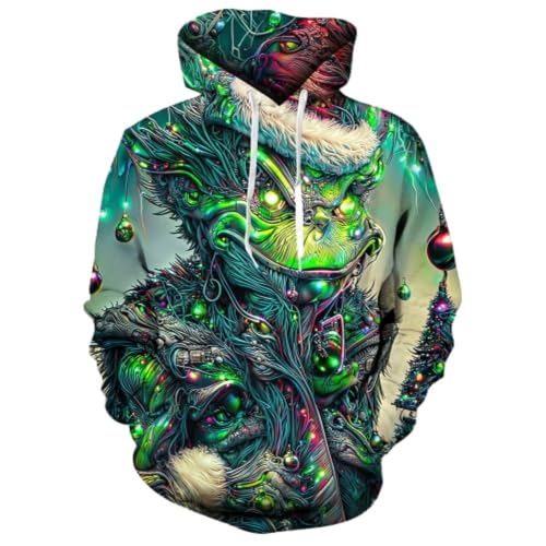 PANVER Felpa Uomo Sport Moda Casual Pullover 3D Stampa Digitale Tendenze Maniche Lunghe Felpe Gioventù retrò Hip Hop Cappuccio BB-02 XL