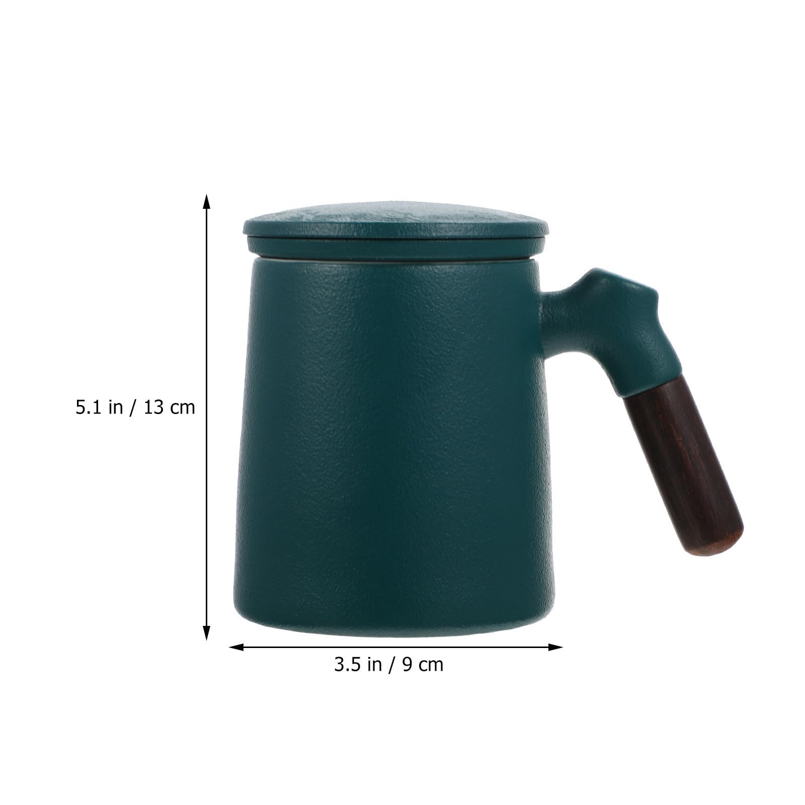 Hemobllo Taza de Té Capacidad 320ml y Base Antideslizante con Infusor y Tapa de Cerámica Verde, Mango de Madera Antiquemaduras para Oficina y Hogar