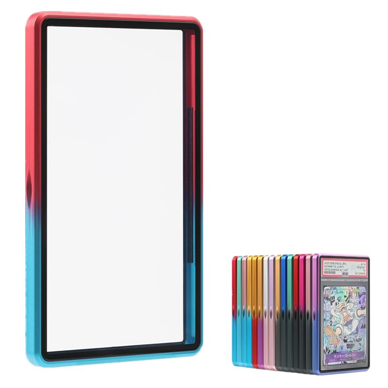 Gradient Color for 35pt PSA & CGC Premium Graded Magnetic Trading Card Protector,One Touch Card Holder UV Protection Slab Bumper Guard,Scratch Resistant Aluminum Frame Card Storage (Red+Blue)