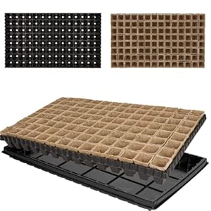 GARDENIX Kweekplaat met onderzetter met 336 kweekpotten van turf (vierkant, 3,5 cm x 5 cm, set van 3)