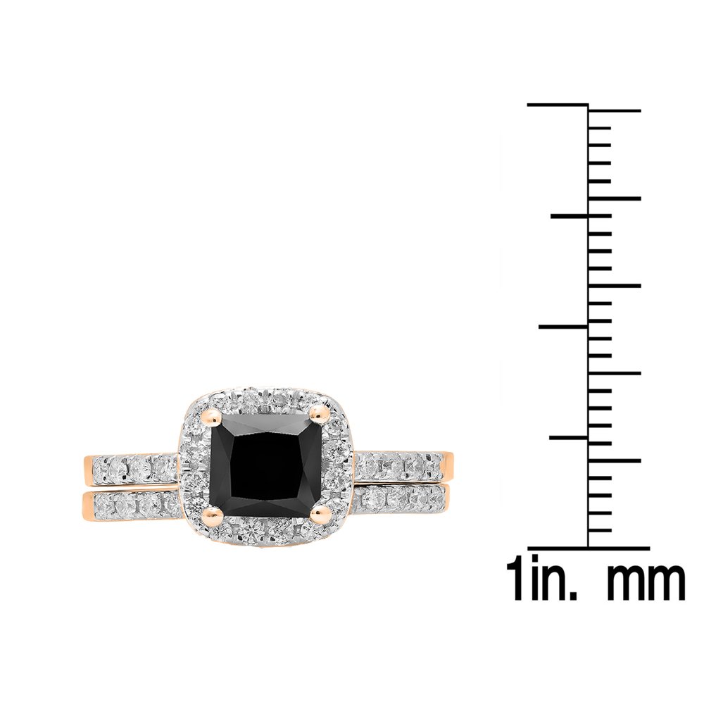 Set di anelli di fidanzamento in oro 18 carati con diamanti bianchi e neri da 2,40 carati (ctw) e Oro rosa, 8, cod. K4149-18KR-4.5