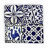 Piastrelle Marocchine Fes Dipinte a Mano, Ceramica Artigianale Blu, Terracotta Smaltata, 15x15 cm, Set 4 Pezzi, Rivestimento Decorativo Zellige per Cucina Parete Tavolo Backsplash, 30x30 cm